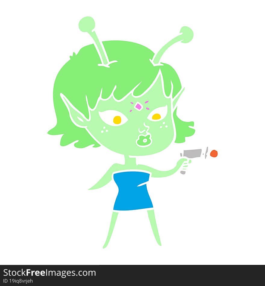 pretty flat color style cartoon alien girl