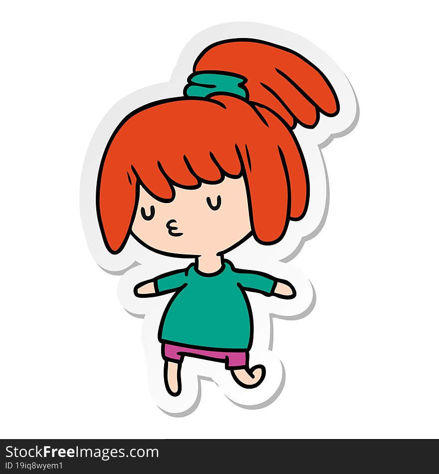 sticker cartoon illustration of a cute kawaii girl. sticker cartoon illustration of a cute kawaii girl