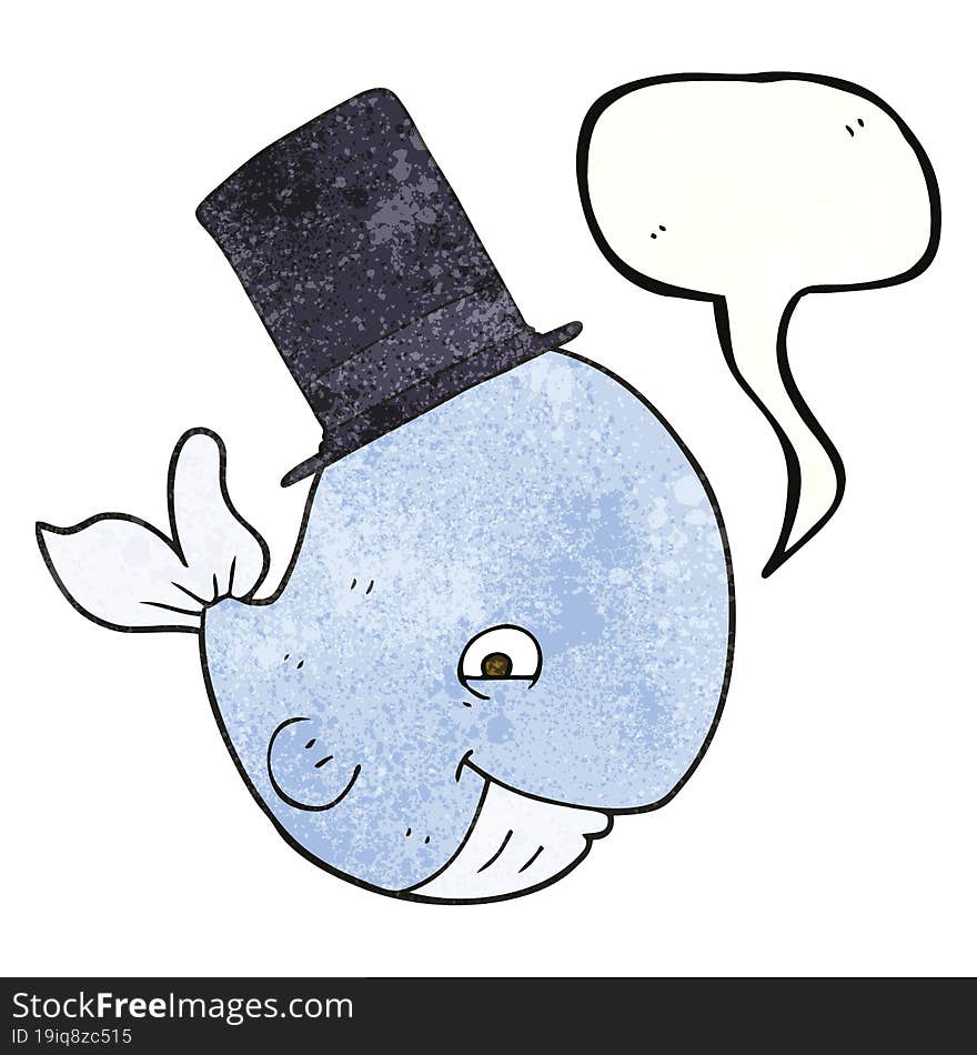 Speech Bubble Textured Cartoon Whale In Top Hat