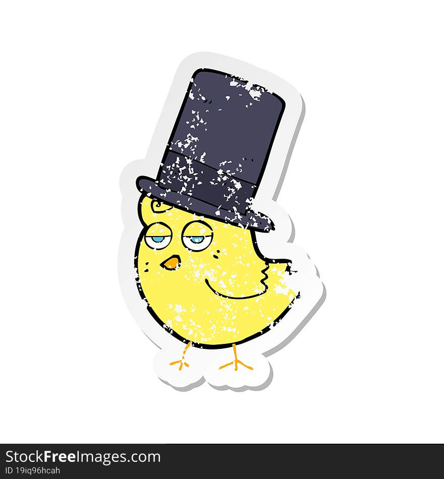 Retro Distressed Sticker Of A Cartoon Bird In Top Hat