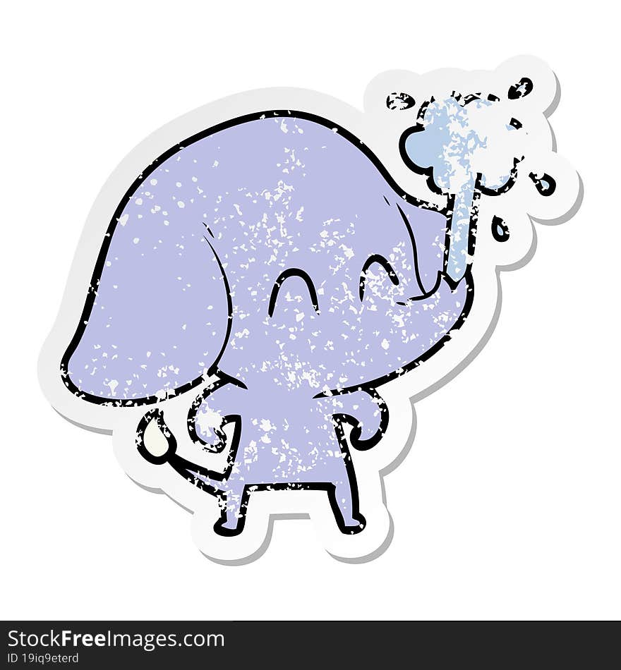 distressed sticker of a cute cartoon elephant spouting water