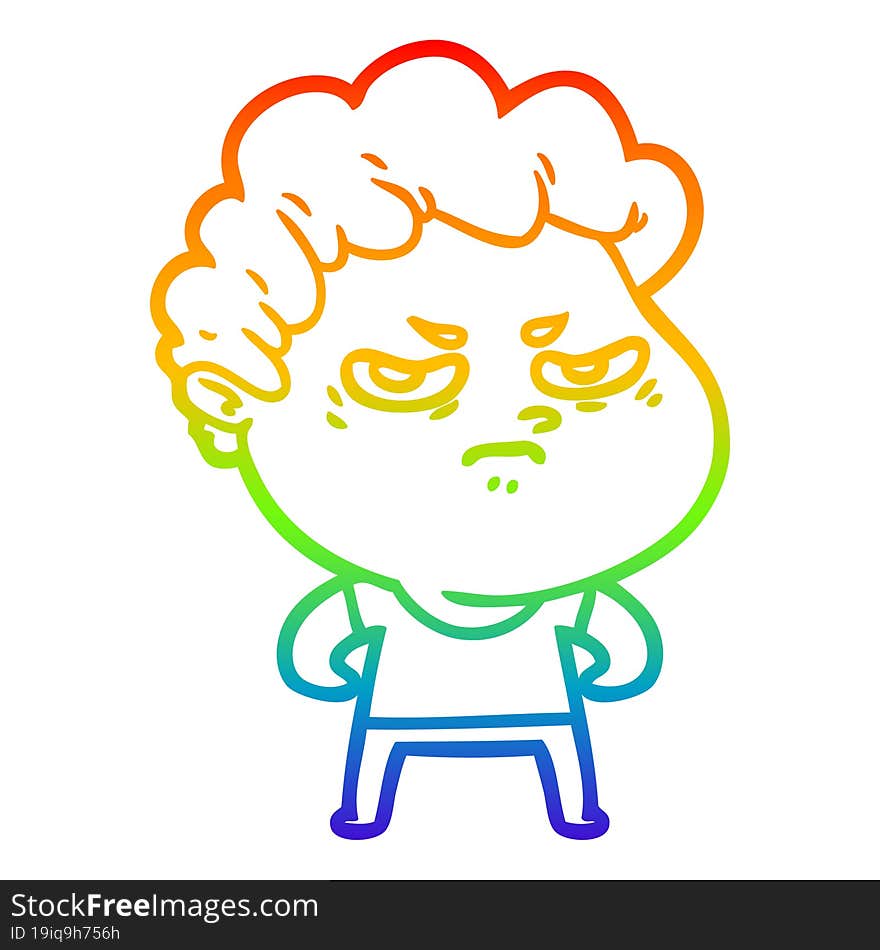 Rainbow Gradient Line Drawing Cartoon Angry Man