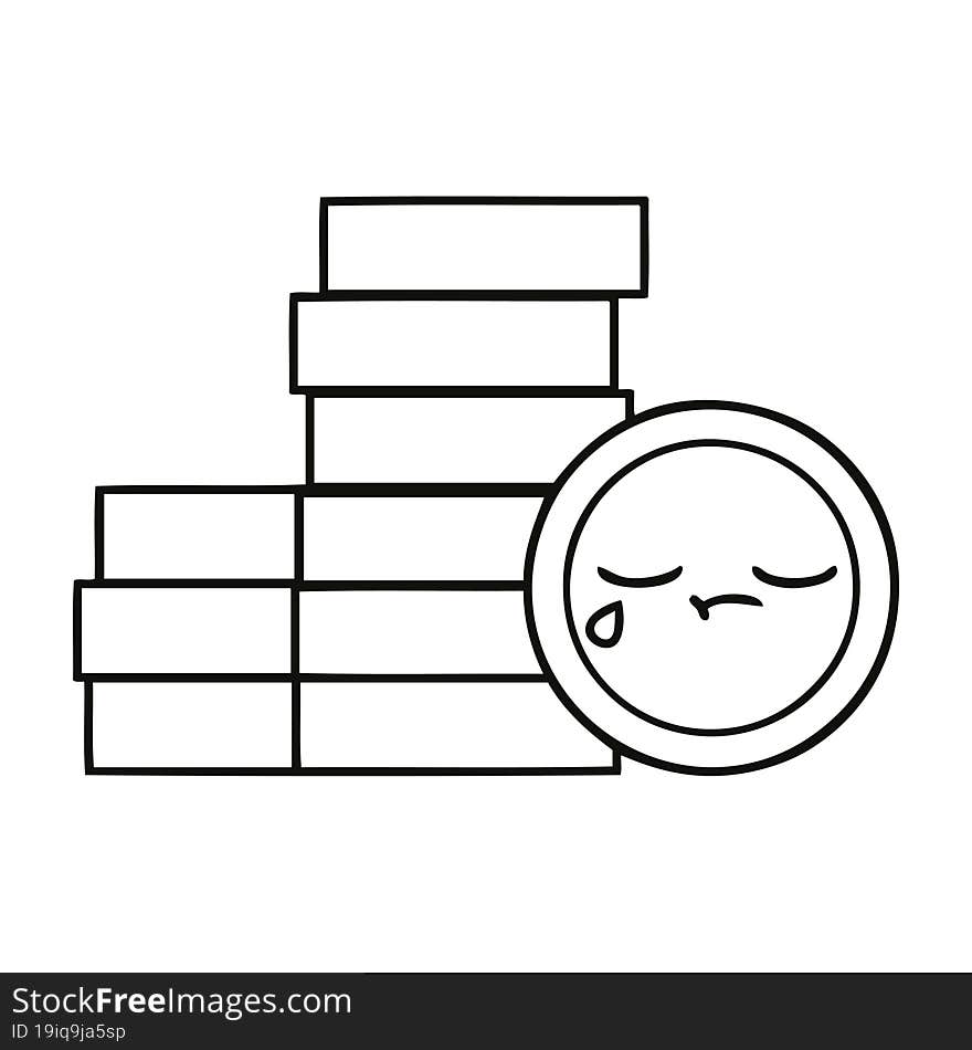 line drawing cartoon of a coins. line drawing cartoon of a coins