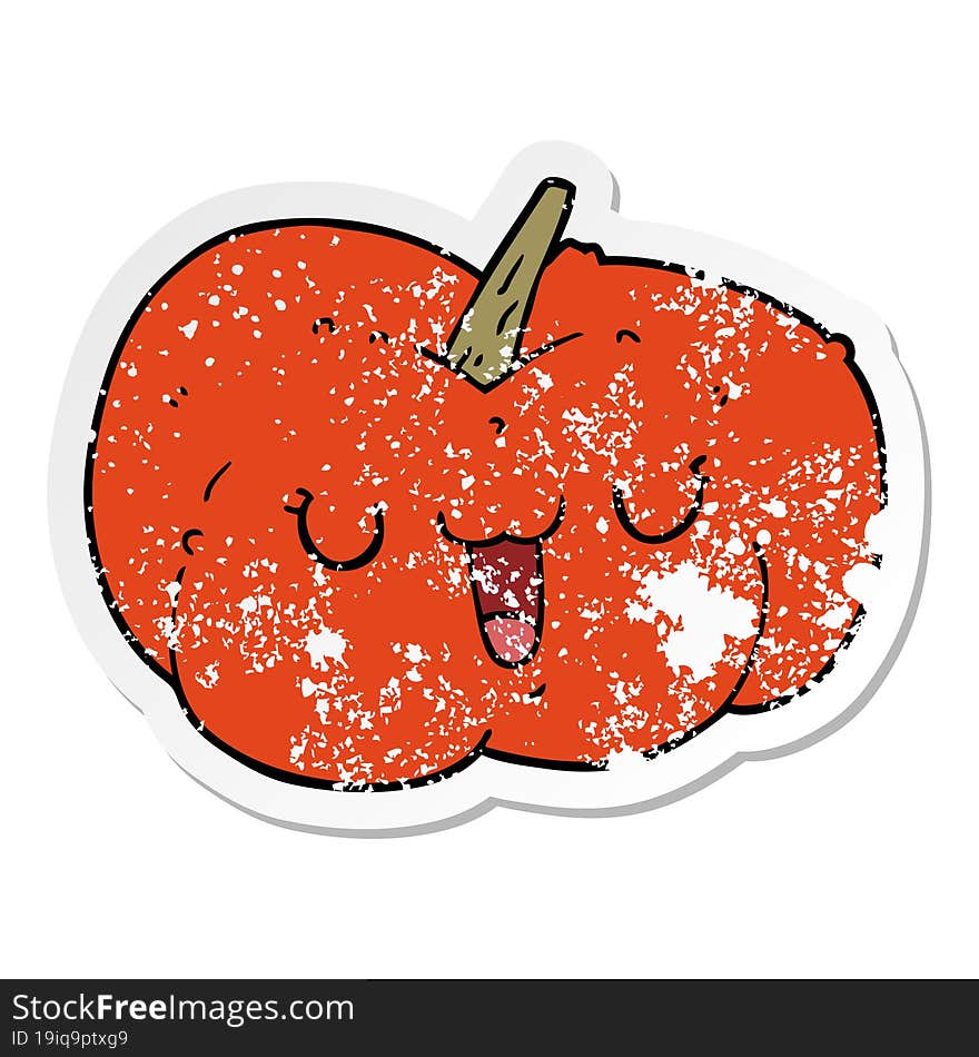 distressed sticker of a cartoon pumpkin