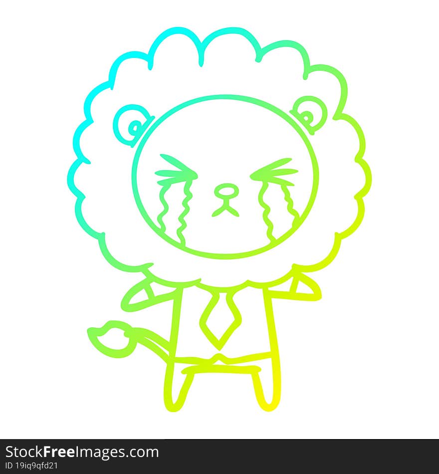 cold gradient line drawing cartoon crying lion wearing shirt and tie