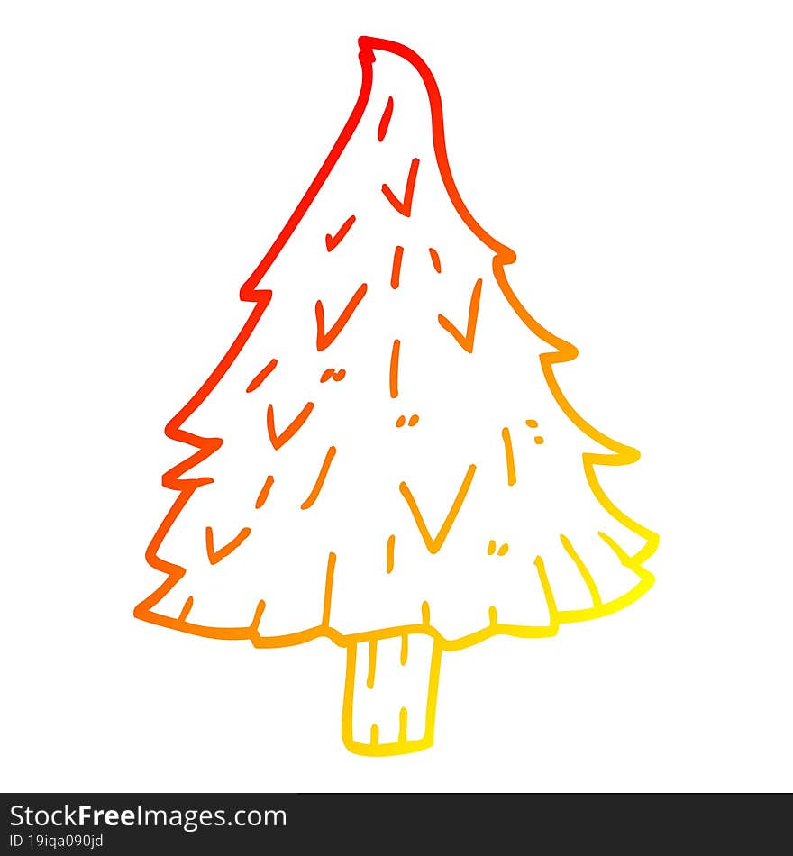 warm gradient line drawing cartoon christmas tree