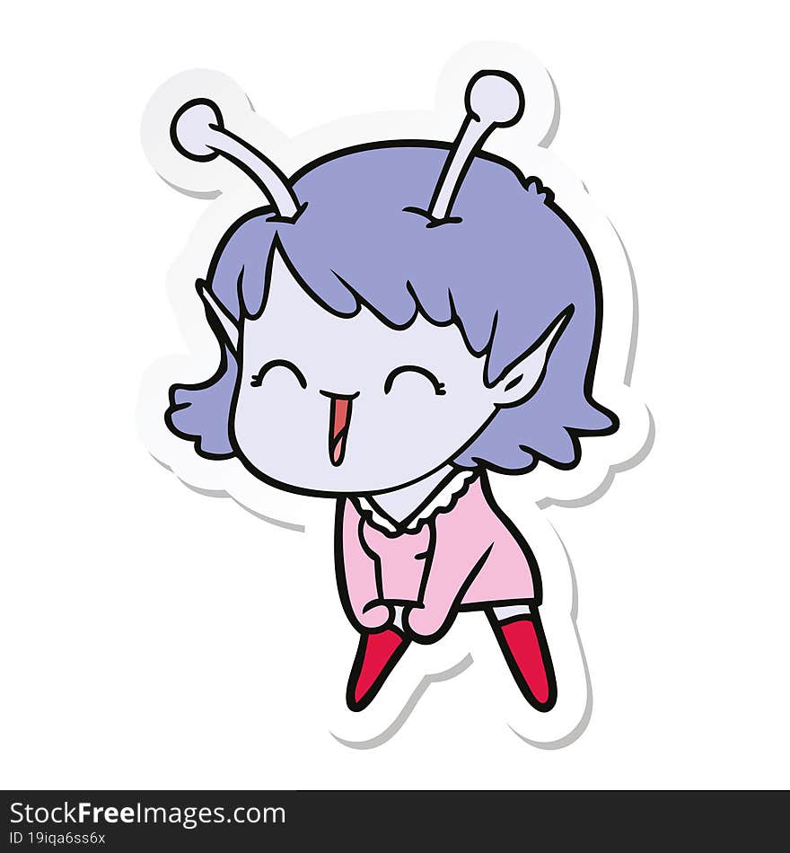 Sticker Of A Cartoon Alien Girl Laughing