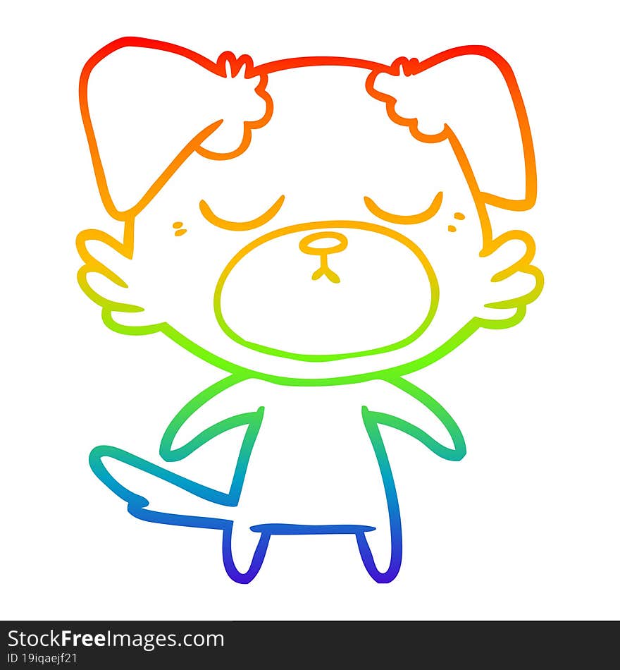 rainbow gradient line drawing of a cute cartoon dog