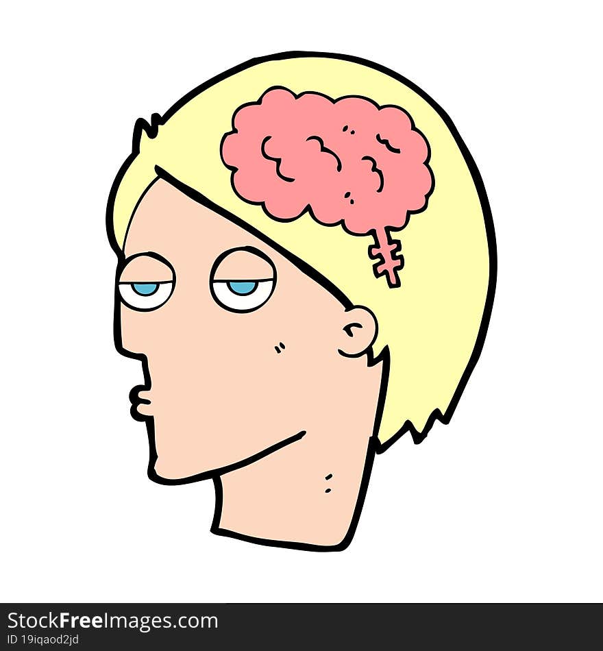 cartoon head with brain symbol