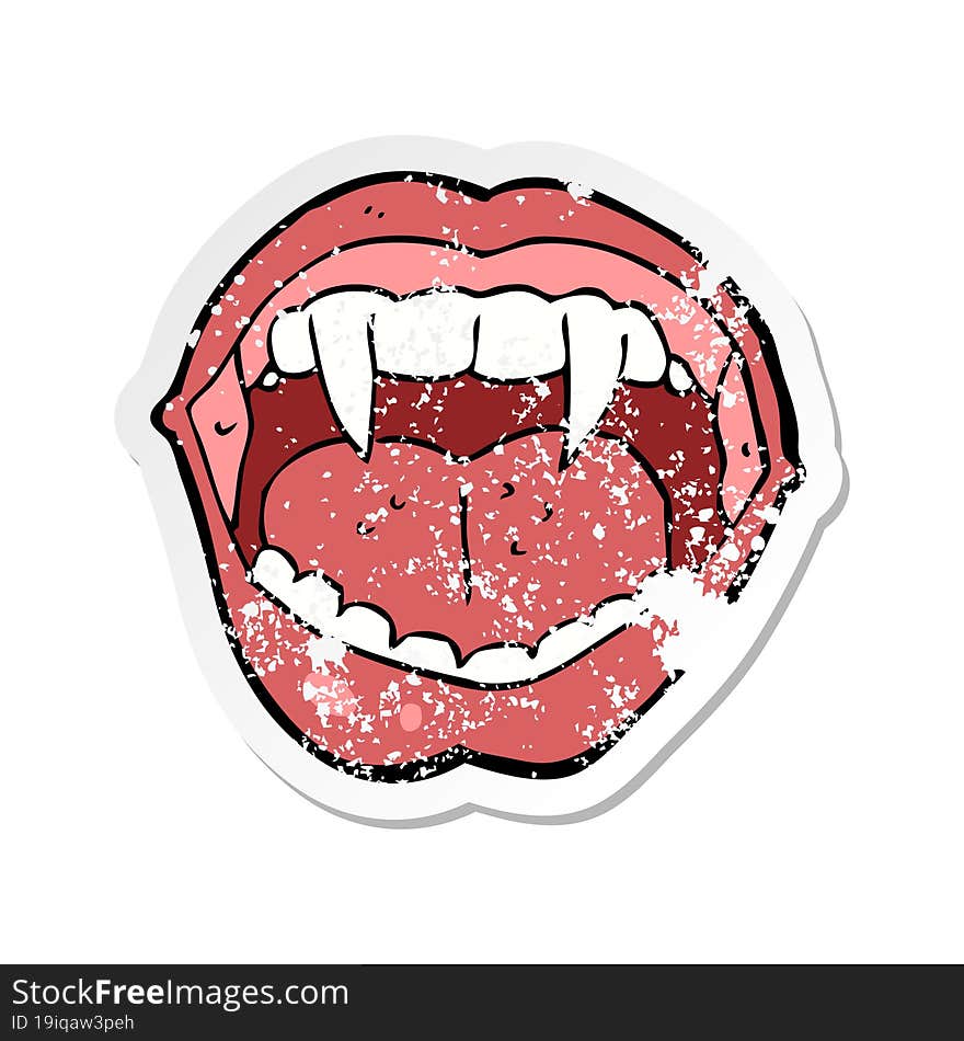 retro distressed sticker of a cartoon vampire mouth