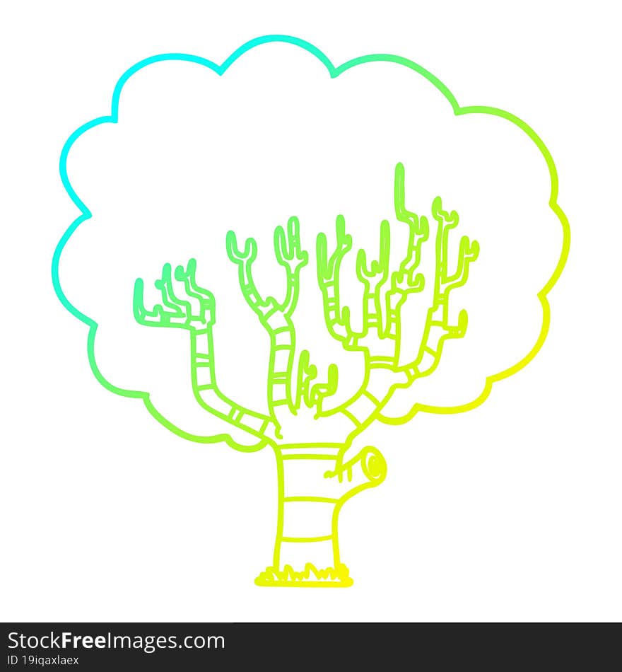 cold gradient line drawing of a cartoon tree