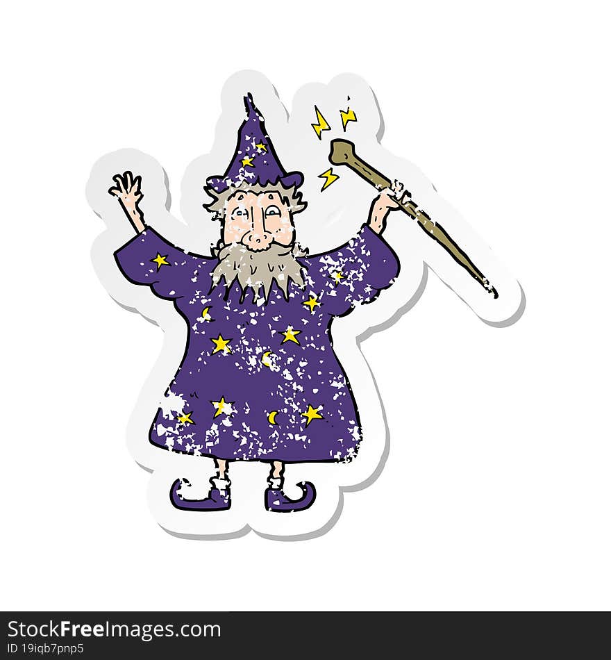 retro distressed sticker of a cartoon wizard