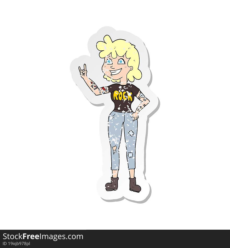 retro distressed sticker of a cartoon rock girl