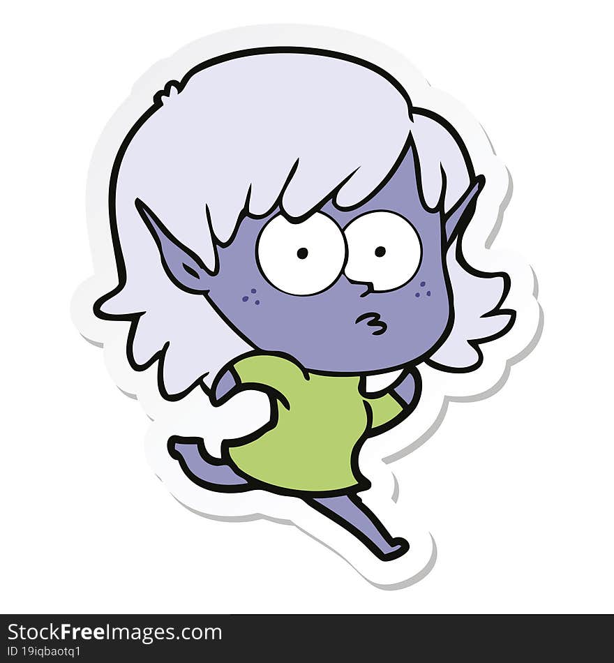 sticker of a cartoon elf girl staring