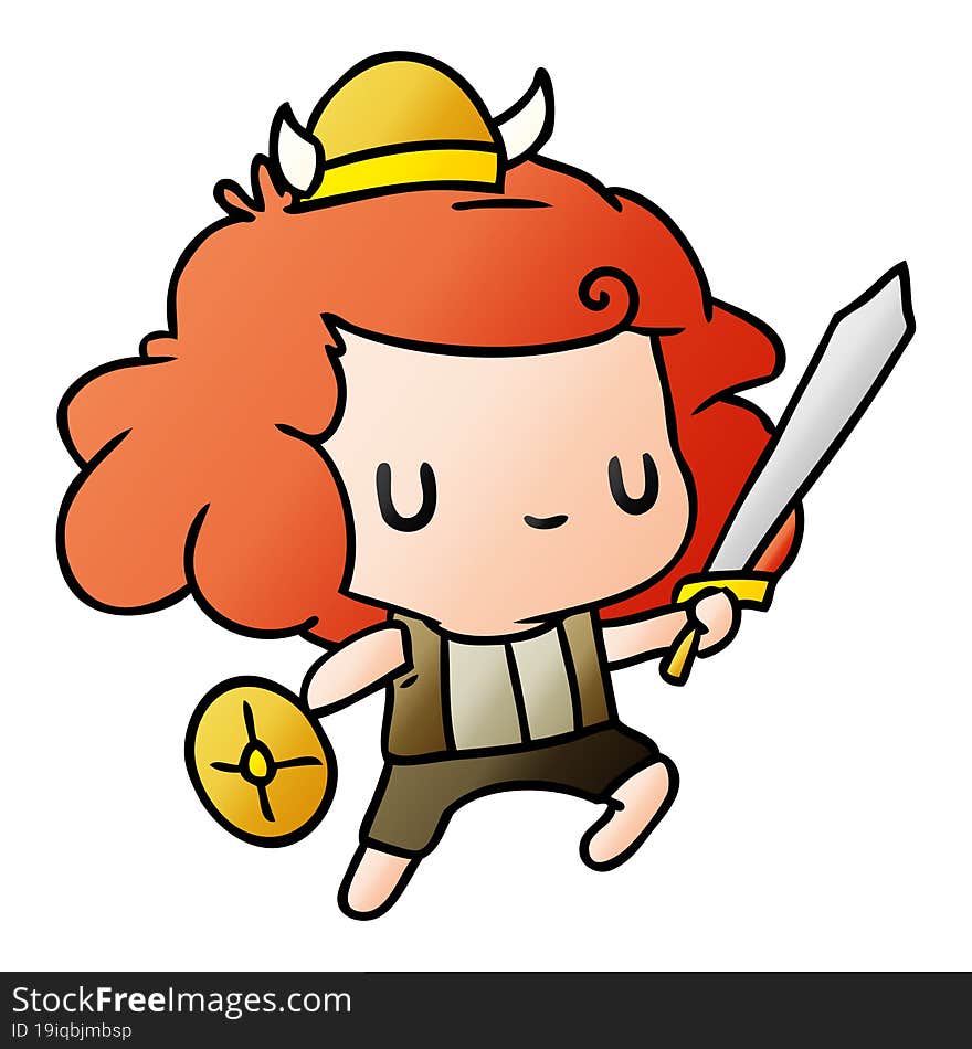 gradient cartoon illustration kawaii cute viking child. gradient cartoon illustration kawaii cute viking child