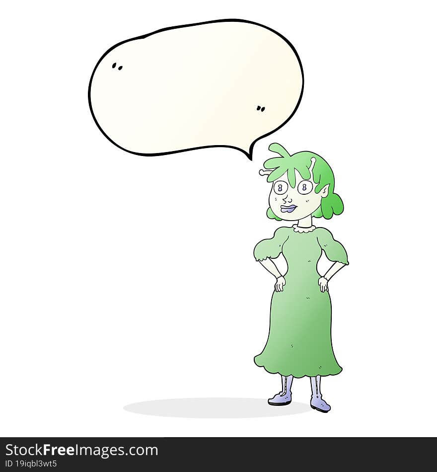 speech bubble cartoon alien woman