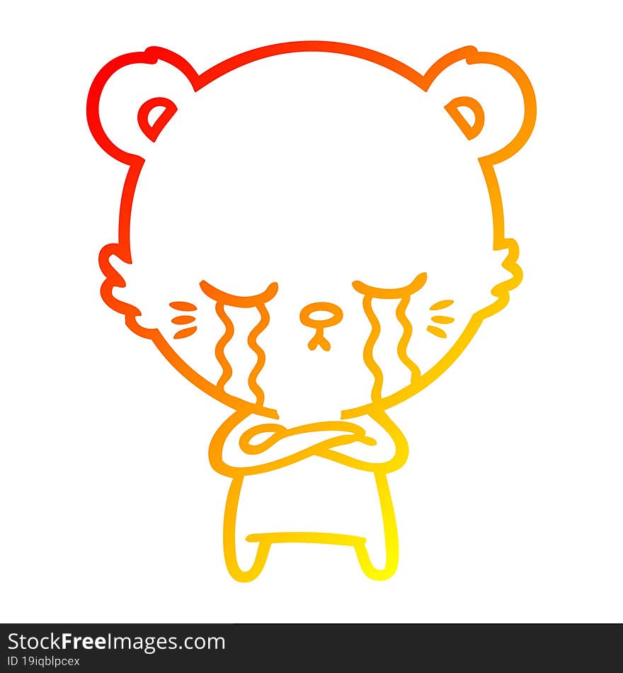 warm gradient line drawing crying cartoon bear