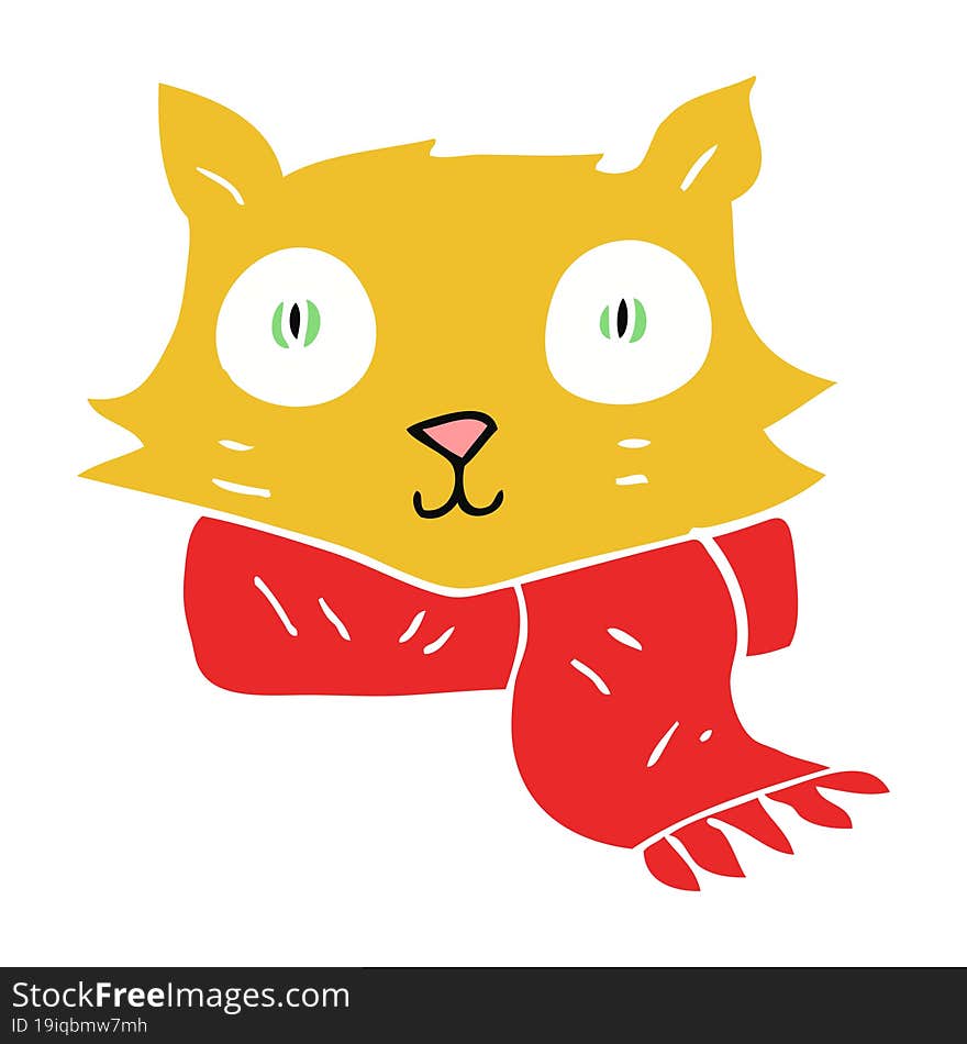 flat color illustration of a cartoon cat wearing scarf