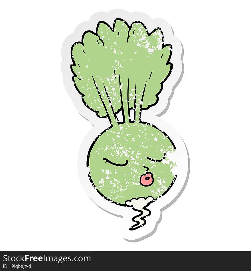 distressed sticker of a cartoon root vegetable