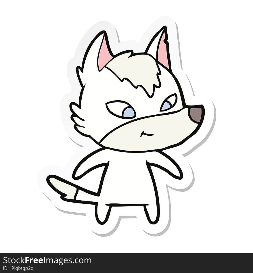 sticker of a friendly cartoon wolf