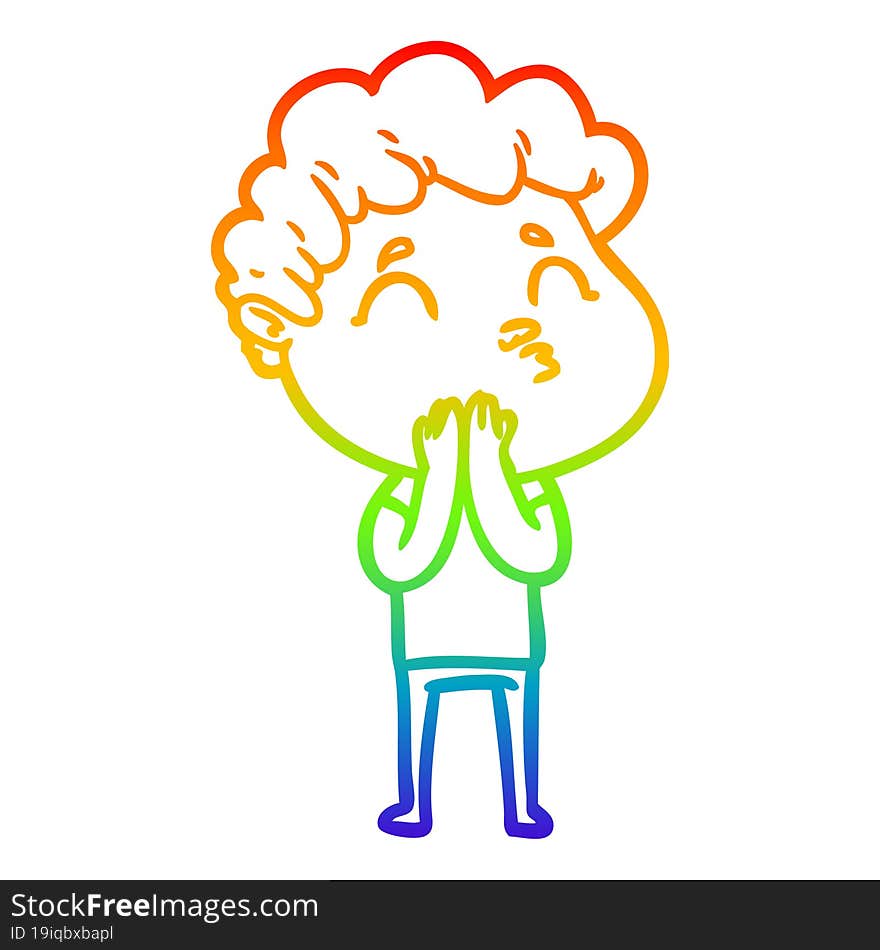 rainbow gradient line drawing cartoon man pouting