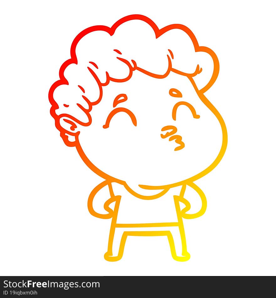 warm gradient line drawing cartoon man pouting