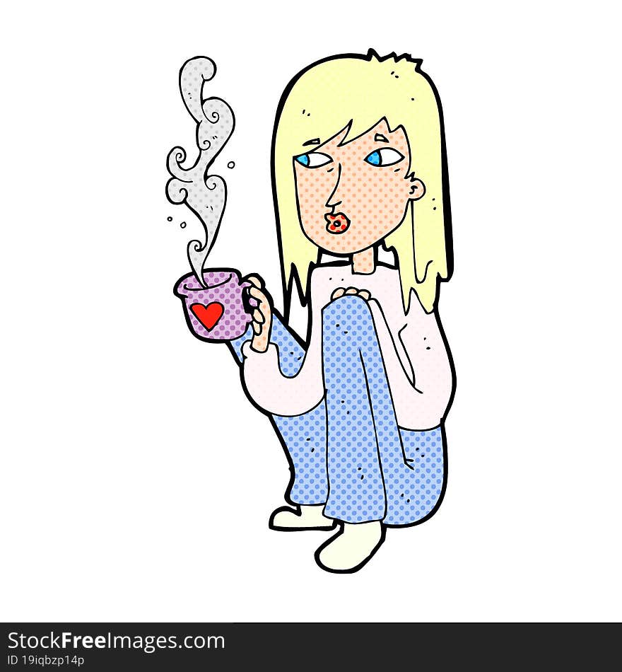 Cartoon Woman With Cup Of Coffee