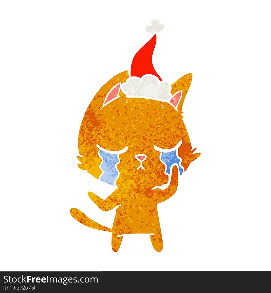 crying retro cartoon of a cat wearing santa hat