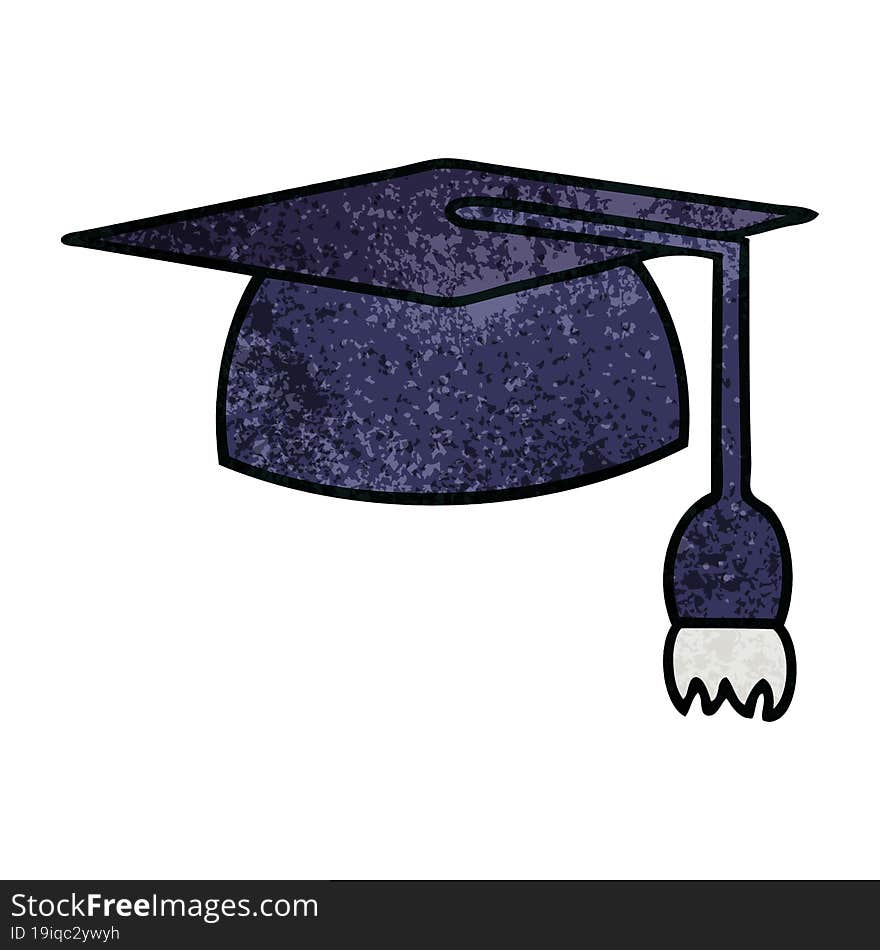 retro grunge texture cartoon of a graduation hat