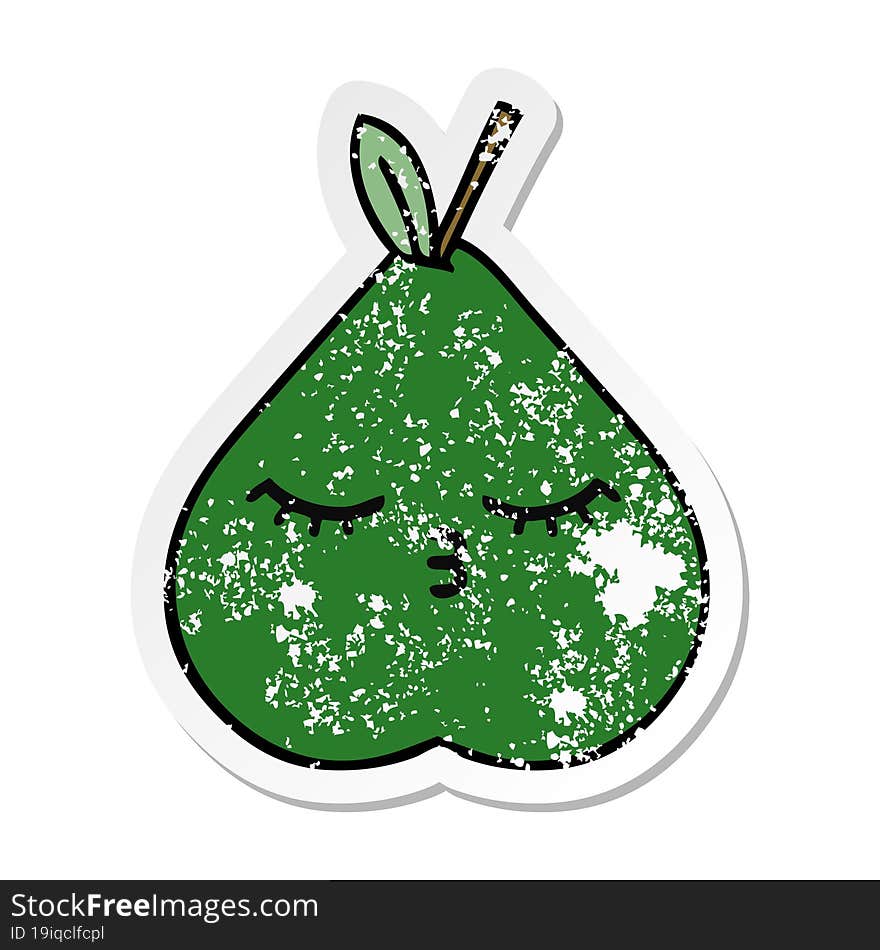 distressed sticker of a cute cartoon pear