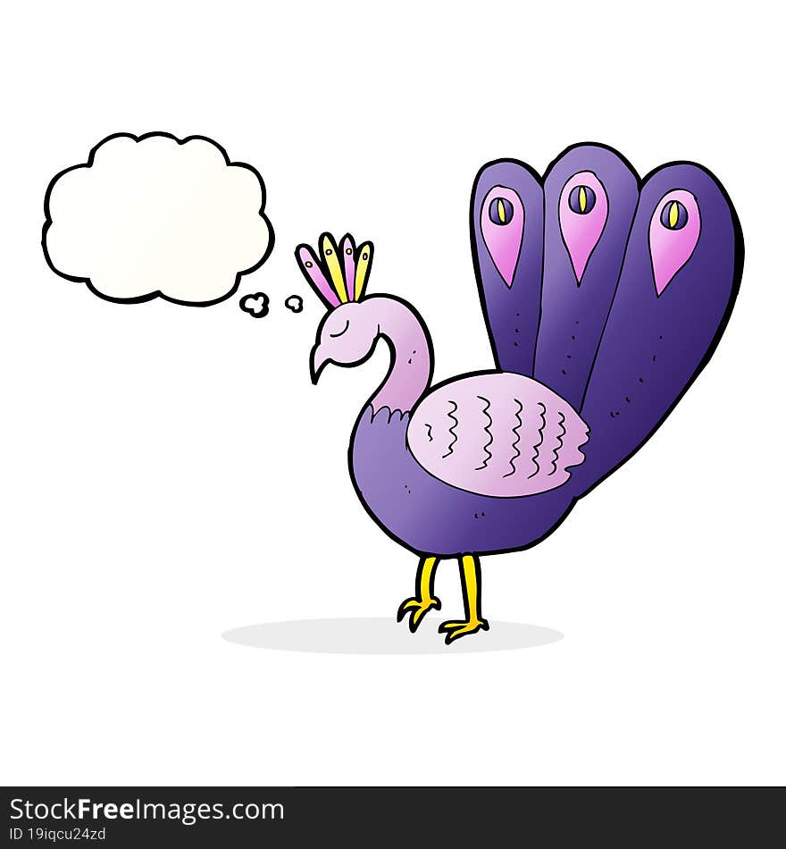 cartoon peacock with thought bubble