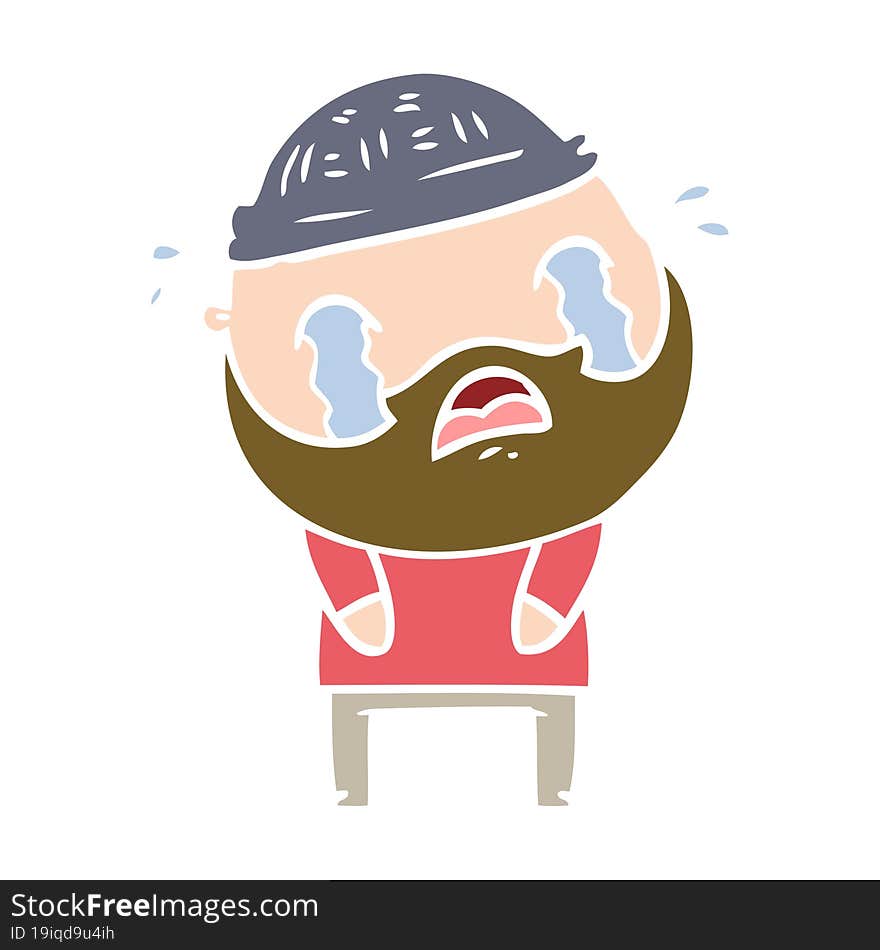 flat color style cartoon bearded man crying