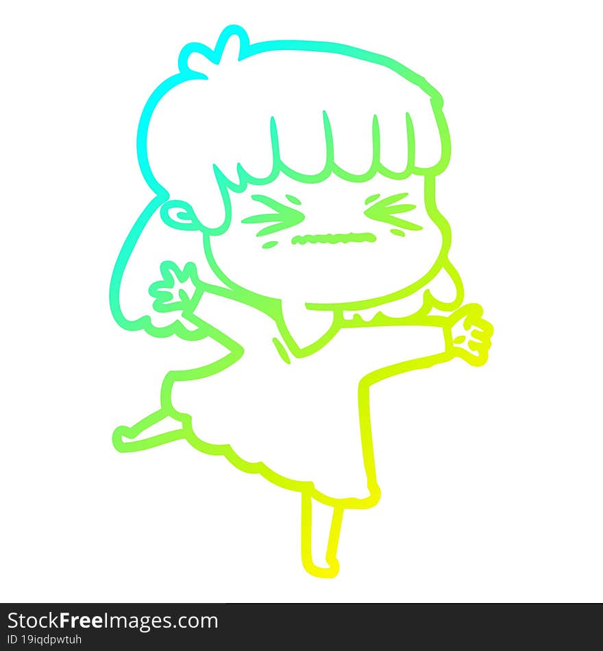 Cold Gradient Line Drawing Cartoon Angry Girl