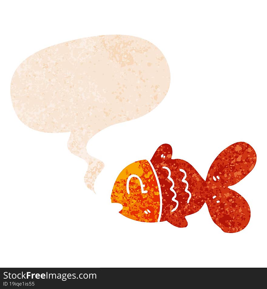 cartoon fish and speech bubble in retro textured style