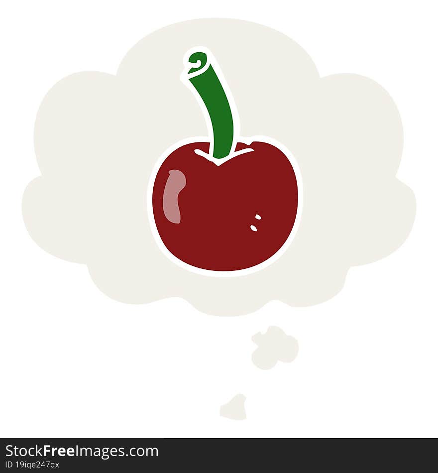 cartoon cherry with thought bubble in retro style