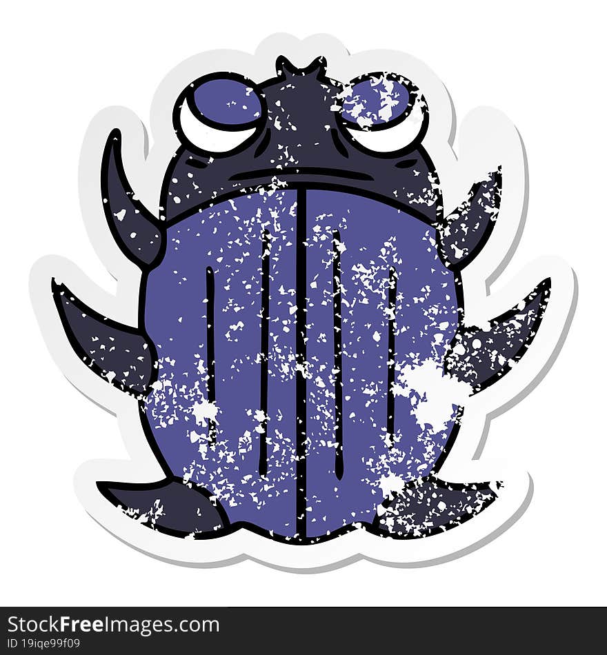 distressed sticker of a quirky hand drawn cartoon beetle