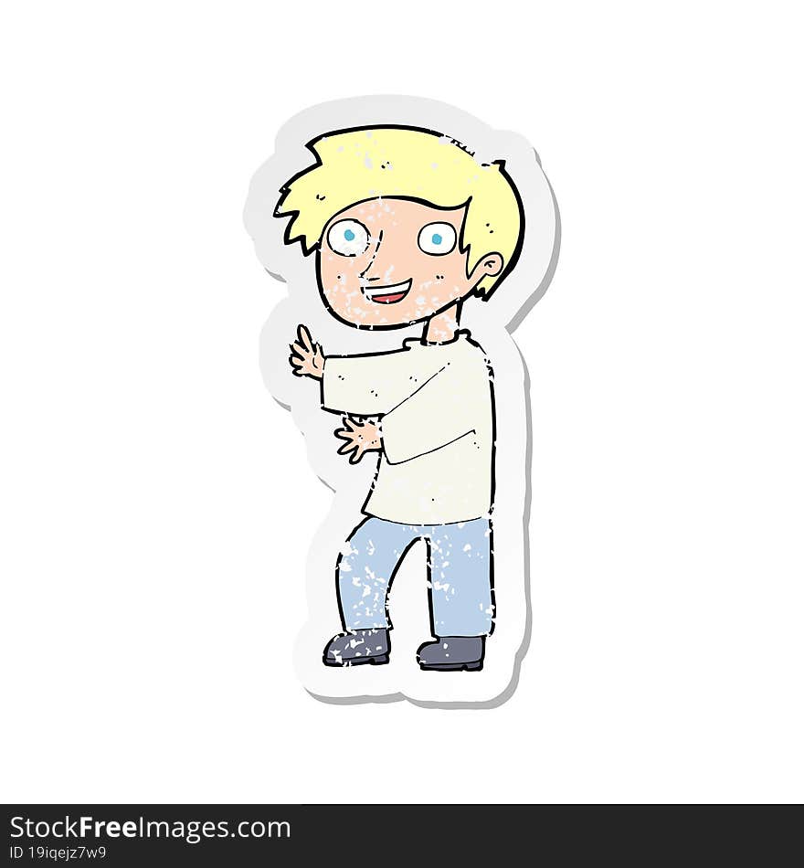 Retro Distressed Sticker Of A Cartoon Excited Boy