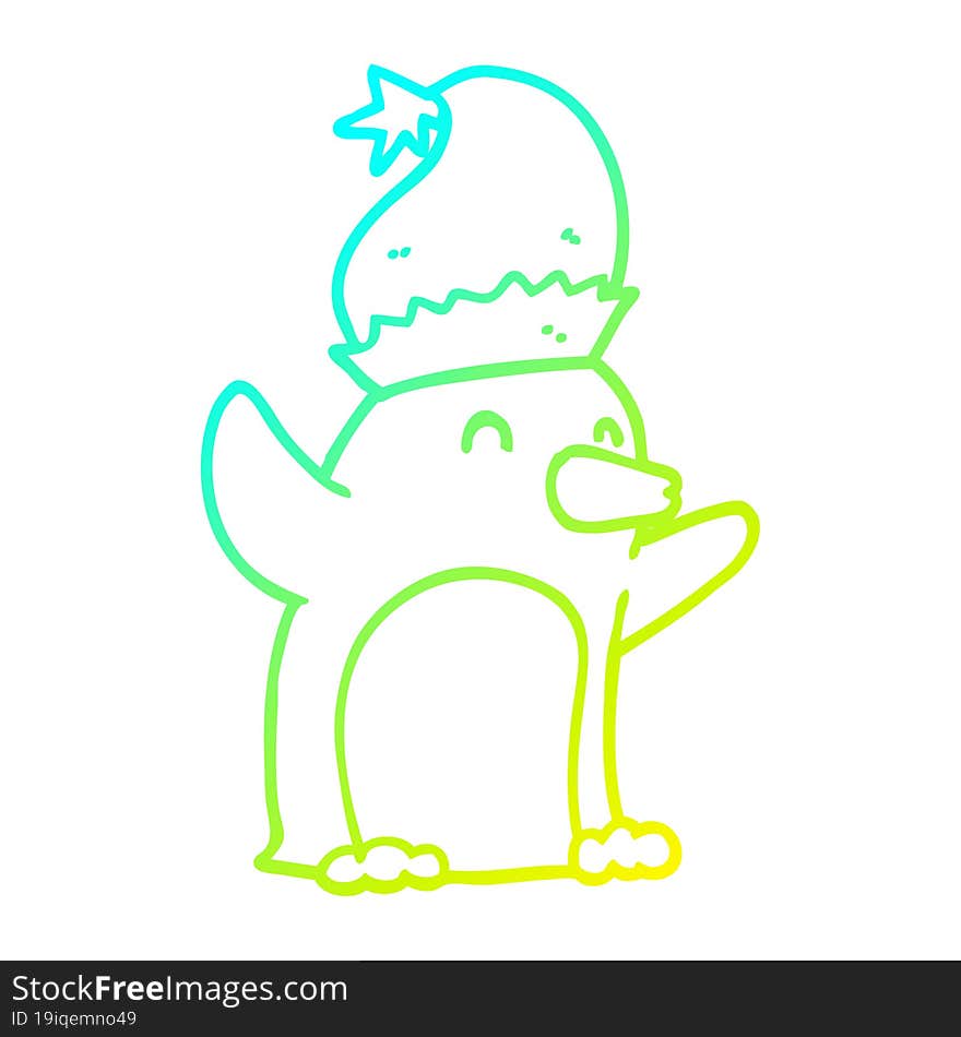 cold gradient line drawing cute cartoon christmas penguin