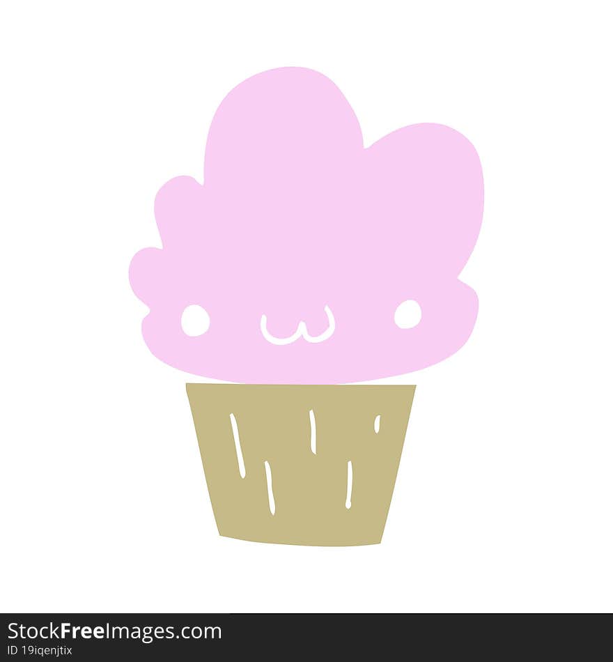 Flat Color Style Cartoon Cupcake With Face