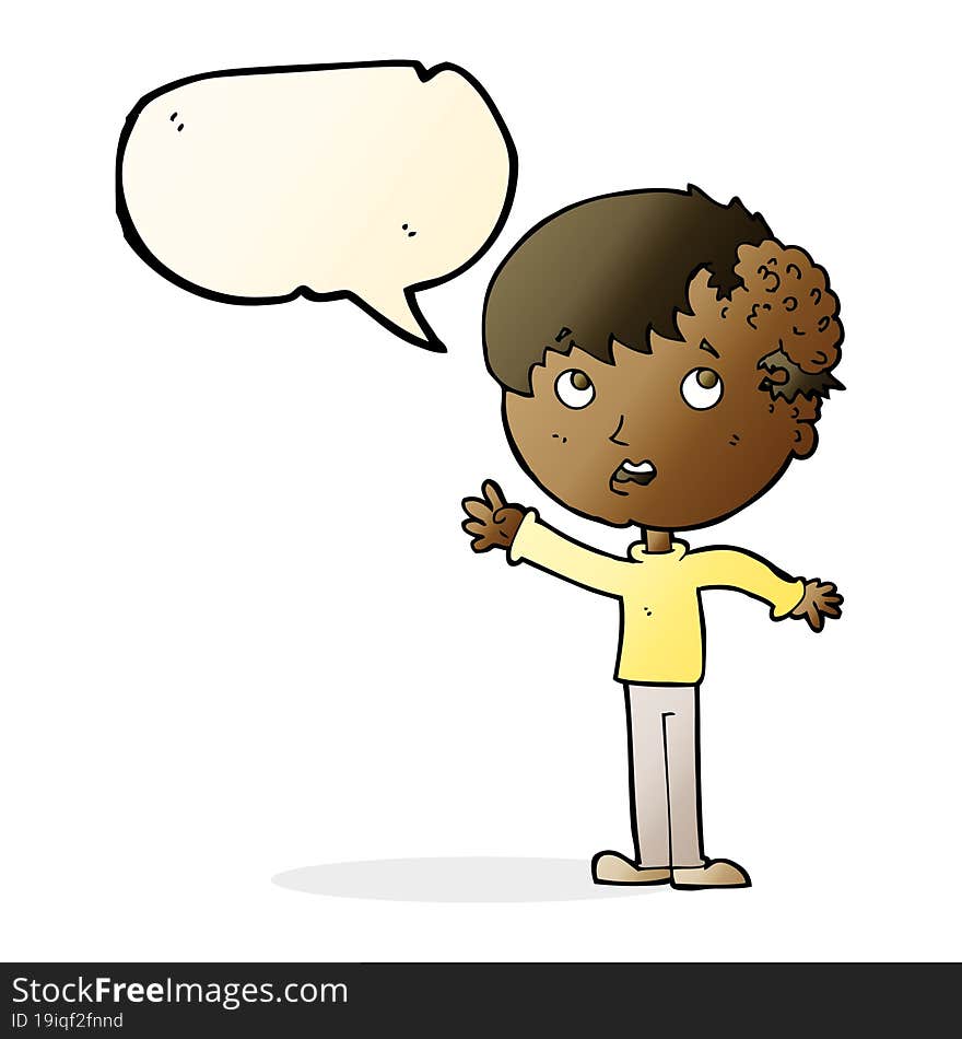 Cartoon Boy With Growth On Head With Speech Bubble