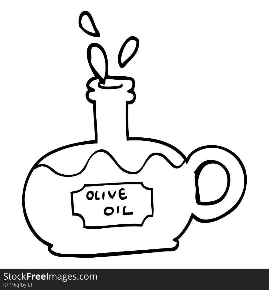 black and white cartoon bottle of oilve oil