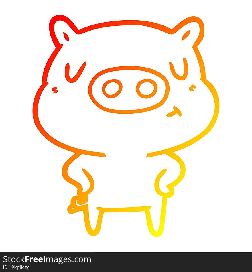 warm gradient line drawing cartoon content pig