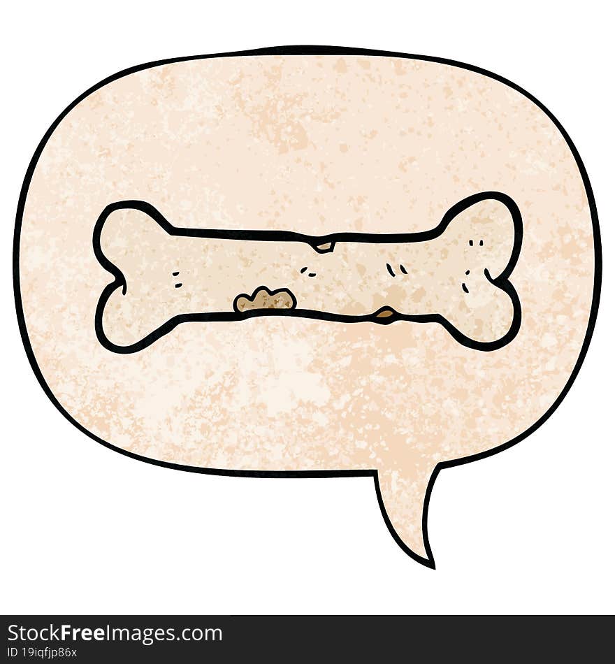 cartoon bone and speech bubble in retro texture style