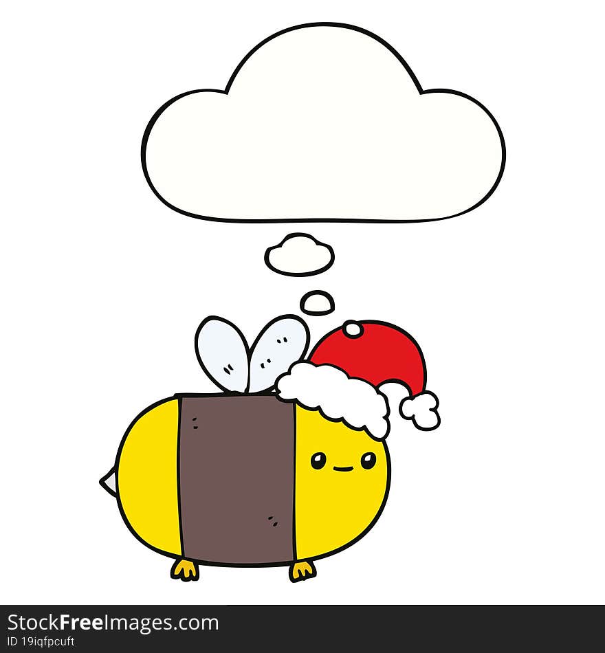 cartoon christmas bee with thought bubble. cartoon christmas bee with thought bubble