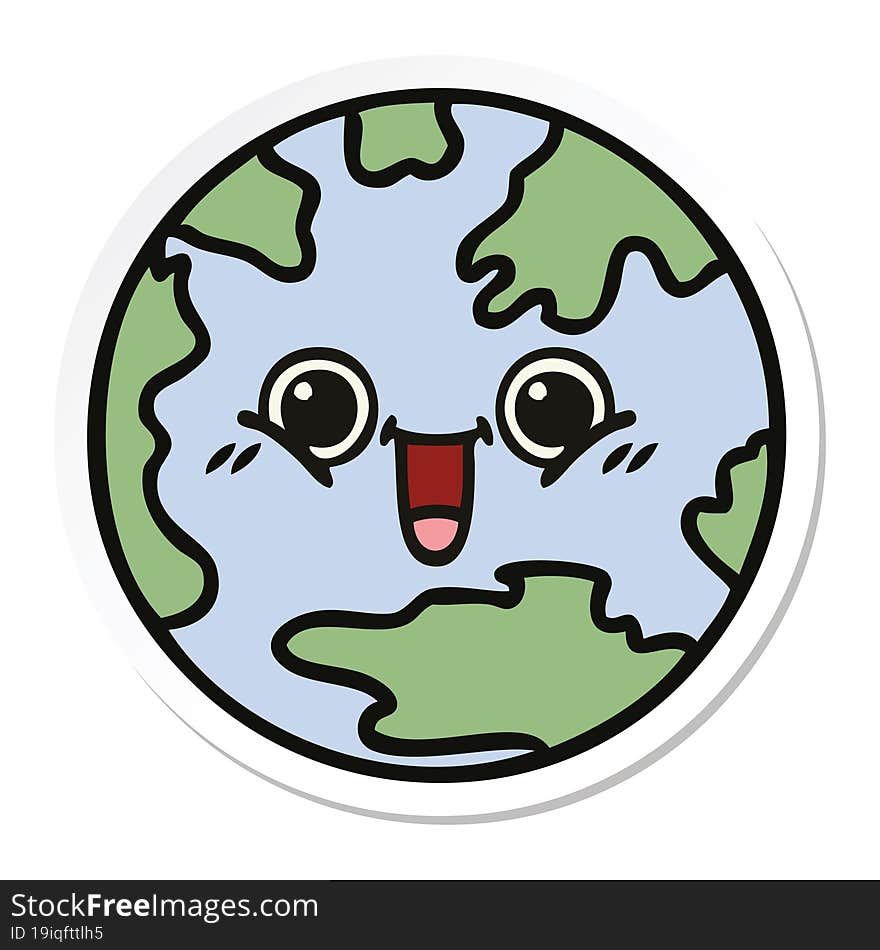 Sticker Of A Cute Cartoon Planet Earth