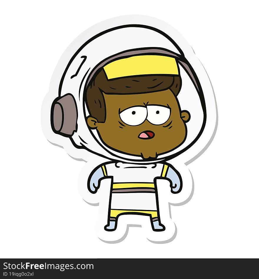 sticker of a cartoon tired astronaut