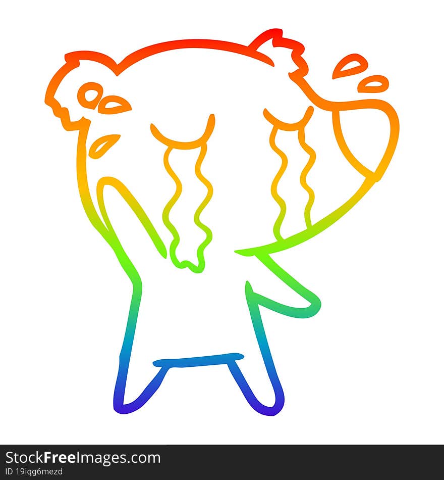 rainbow gradient line drawing cartoon crying bear