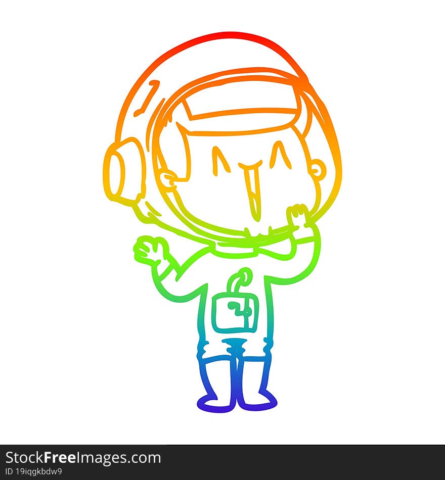 rainbow gradient line drawing of a laughing cartoon astronaut