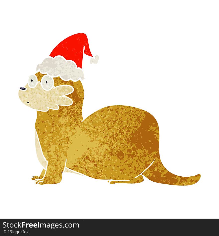 Retro Cartoon Of A Otter Wearing Santa Hat