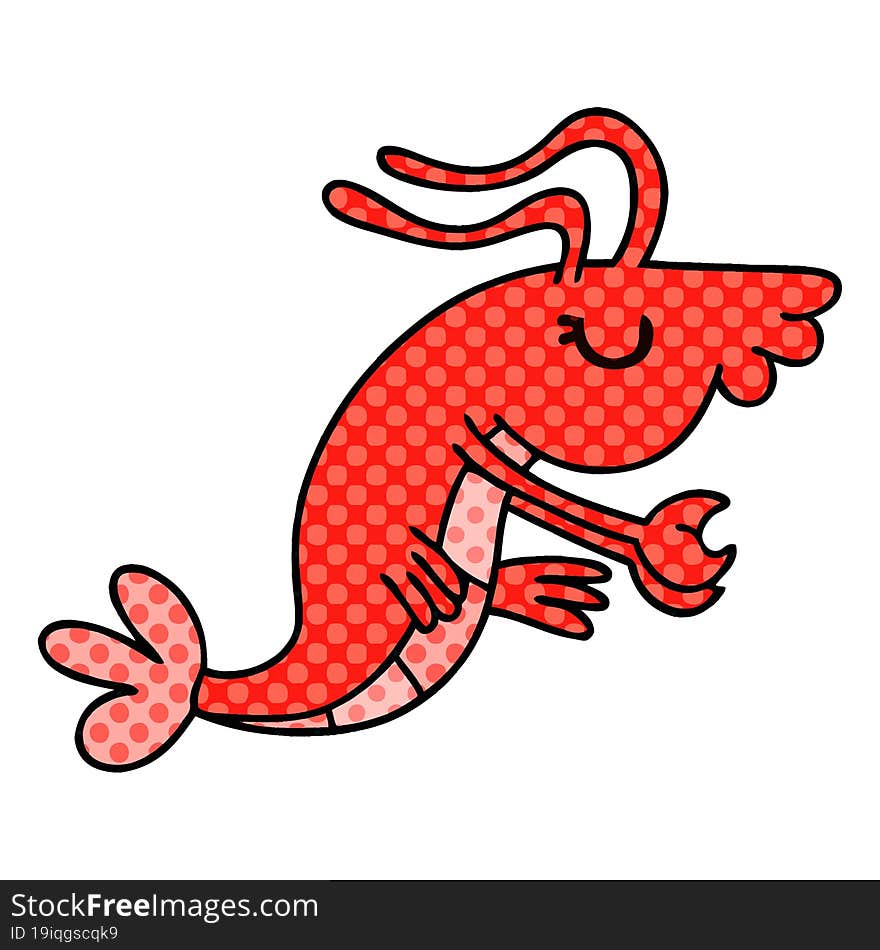 Quirky Comic Book Style Cartoon Happy Shrimp